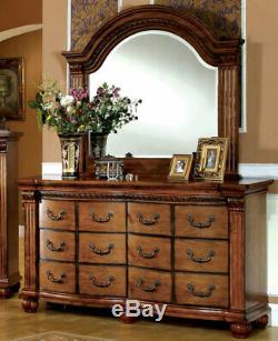 NEW Traditional Warm Brown Oak Bedroom Furniture 5pcs King Panel Bed Set ICAF