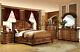 New Traditional Warm Brown Oak Bedroom Furniture 5pcs Queen Panel Bed Set Icaf