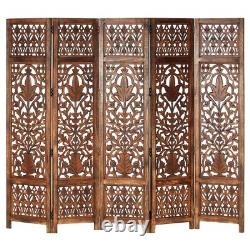 NNEVL Hand Carved 5-Panel Room Divider Brown 200x165 cm Solid Mango Wood