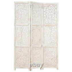 NNEVL Hand carved 3-Panel Room Divider White 120x165 cm Solid Mango Wood