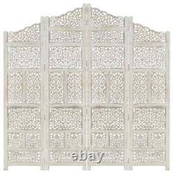 NNEVL Hand carved 4-Panel Room Divider White 160x165 cm Solid Mango Wood