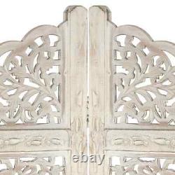 NNEVL Hand carved 4-Panel Room Divider White 160x165 cm Solid Mango Wood