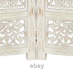 NNEVL Hand carved 4-Panel Room Divider White 160x165 cm Solid Mango Wood