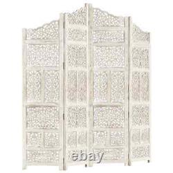 NNEVL Hand carved 4-Panel Room Divider White 160x165 cm Solid Mango Wood