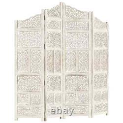 NNEVL Hand carved 4-Panel Room Divider White 160x165 cm Solid Mango Wood