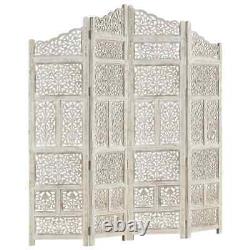 NNEVL Hand carved 4-Panel Room Divider White 160x165 cm Solid Mango Wood