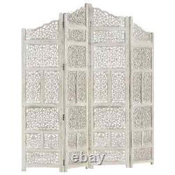 NNEVL Hand carved 4-Panel Room Divider White 160x165 cm Solid Mango Wood