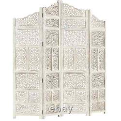 NNEVL Hand carved 4-Panel Room Divider White 160x165 cm Solid Mango Wood