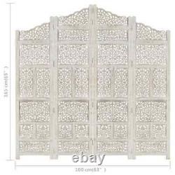 NNEVL Hand carved 4-Panel Room Divider White 160x165 cm Solid Mango Wood