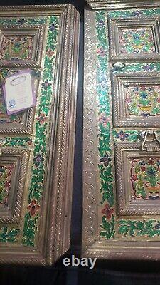 NWT Rajasthan Wooden Hand Carved Painted 2 window floral panels Wall Decor