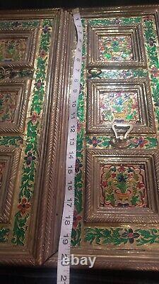 NWT Rajasthan Wooden Hand Carved Painted 2 window floral panels Wall Decor