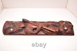 New Zealand Maori Vintage Carved Timber WOOD Warrior PANEL PACIFIC Plaque TIKI