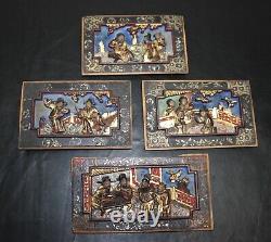 Nice Set of 4 Vintage Chinese 3D Carving Wood Panels Hanging Asian Antique