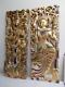 Old Carved Wood Eastern Asian Gold Gilt Panels Pair