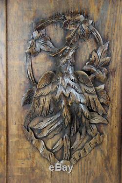 OLD german black forest oak wood carved wall plaque hunt bird panel