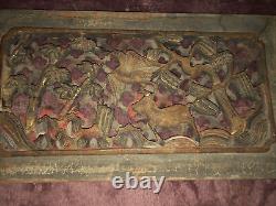 Old Antique Chinese Carved Wood Carving Openwork Sculpture 3D Wall Panel