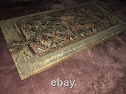 Old Antique Chinese Carved Wood Carving Openwork Sculpture 3D Wall Panel