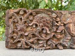 Old Antique Hand Carved Floral & Animal Design Wall Wooden Window Door Panel