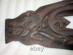 Old Antique Hand Carved Rare Rose Wood Chinese Dragons Figure Wall Panel Statue
