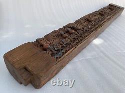Old Antique Rare Hand Carved Floral Design Plaque Wall Wooden Window Door Panel