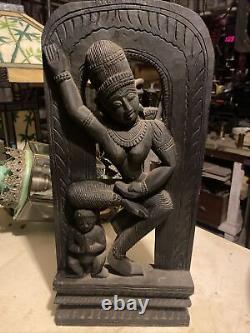 Old Antique Rare Hand Carved South Indian Dancing Goddess Wooden Hanging Panel
