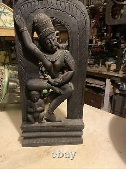 Old Antique Rare Hand Carved South Indian Dancing Goddess Wooden Hanging Panel