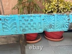 Old Antique Wood Hand Carved Door Wall Panel Rare Blue Panel Bracket Wall Decor