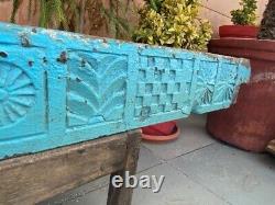 Old Antique Wood Hand Carved Door Wall Panel Rare Blue Panel Bracket Wall Decor