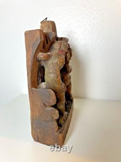 Old Carved Wood Hindu God Wall Panel Hanging or Table Top Decor