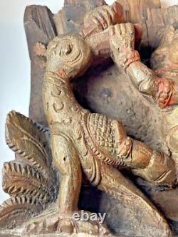 Old Carved Wood Hindu God Wall Panel Hanging or Table Top Decor