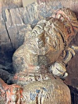 Old Carved Wood Hindu God Wall Panel Hanging or Table Top Decor