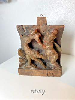 Old Carved Wood Hindu God Wall Panel Hanging or Table Top Decor