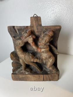 Old Carved Wood Hindu God Wall Panel Hanging or Table Top Decor