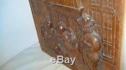 Old Dutch Antique High Relief Carved Oak Wood Furniture Panel Tavern Scene