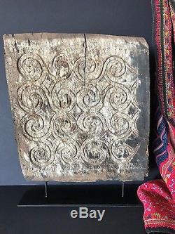 Old Sulawesi Carved Wooden House Panel on Display Stand Circa early 1900s