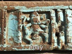 Old Vintage Ancient Rare Wood Fine Hand Carved Lord Ganesha Design Door Panel