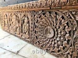 Old Vintage Ancient Wood Fine Hand Carved Hindu God Ganesha Figure Door Panel