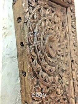 Old Vintage Ancient Wood Fine Hand Carved Hindu God Ganesha Figure Door Panel