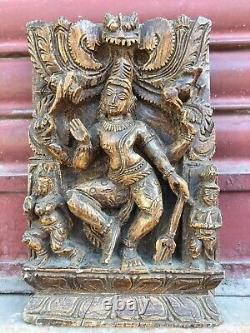 Old Vintage Rare Hand Carved South Indian Goddess Wooden Door Wall Hanging Panel