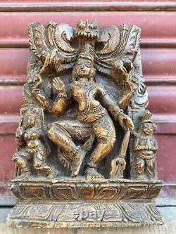 Old Vintage Rare Hand Carved South Indian Goddess Wooden Door Wall Hanging Panel