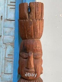 Old Vintage Rare Hand Carved Tribal Wooden Wall Hanging Statue Figure Panel