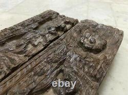 Old Vintage Rare Hand Carving Floral Design Wall Hanging 2 Pc Wooden Panel