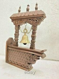 Old Vintage Rare Wooden Hand Carved Wall Bracket Statue Pair With Brass Bell