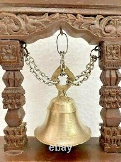 Old Vintage Rare Wooden Hand Carved Wall Bracket Statue Pair With Brass Bell