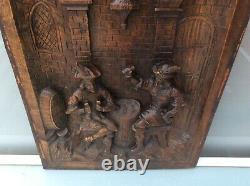 Old Wood door panel carved oak player cards french middle ages Castle tavern