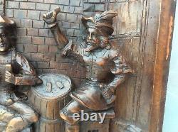 Old Wood door panel carved oak player cards french middle ages Castle tavern