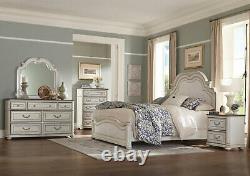 Old World Antique White Finish Bedroom Furniture 5pcs King Bed Panel Set IA67