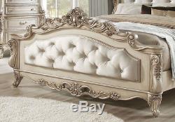 Old World Antique White Marble Bedroom Furniture 5pc Set with King Panel Bed AAO