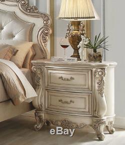 Old World Antique White Marble Bedroom Furniture 5pc Set with King Panel Bed AAO