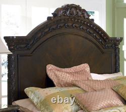 Old World Design Cherry Brown Marble 5 piece Bedroom Set with Queen Panel Bed IA09